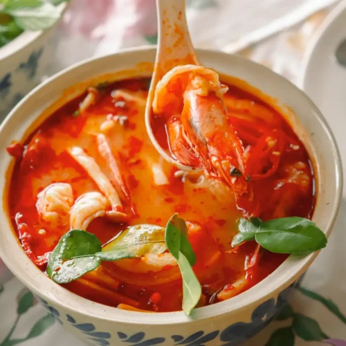 Authentic Tom Yum Goong prepared during a Thai cooking class.
