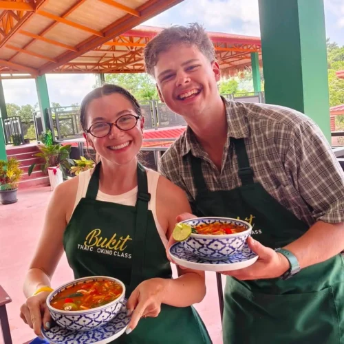 Learn step-by-step how to cook Tom Yum Kung from our expert Thai chef at Bukit Thai Cooking Class Phuket Thailand using fresh Thai ingredients.
